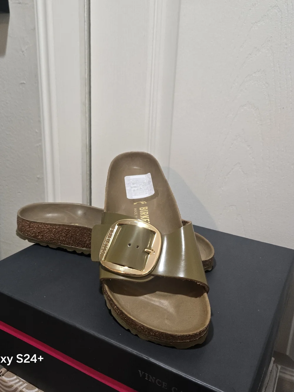 Birkenstock Madrid Big Buckle Slide Sandal in Metallic Gold